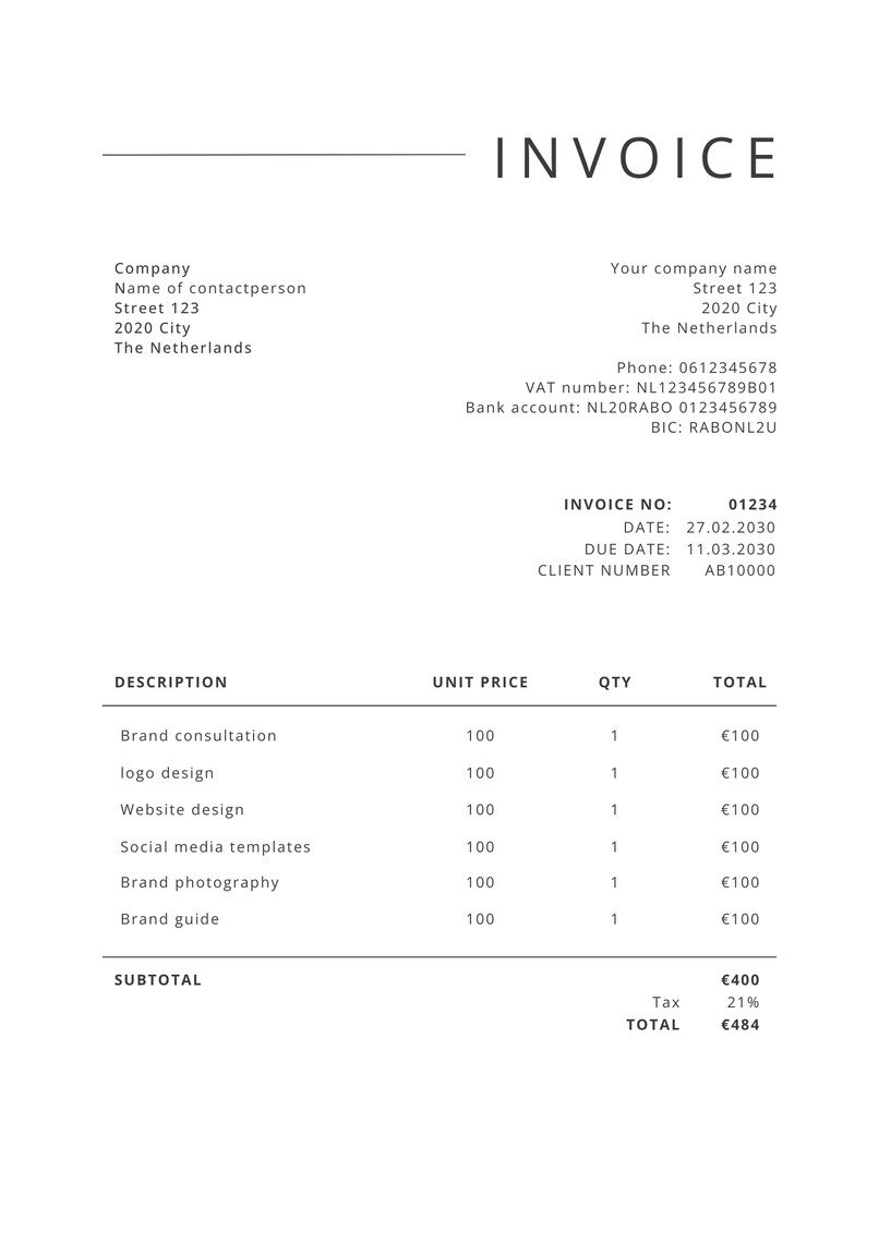 dutch invoice example