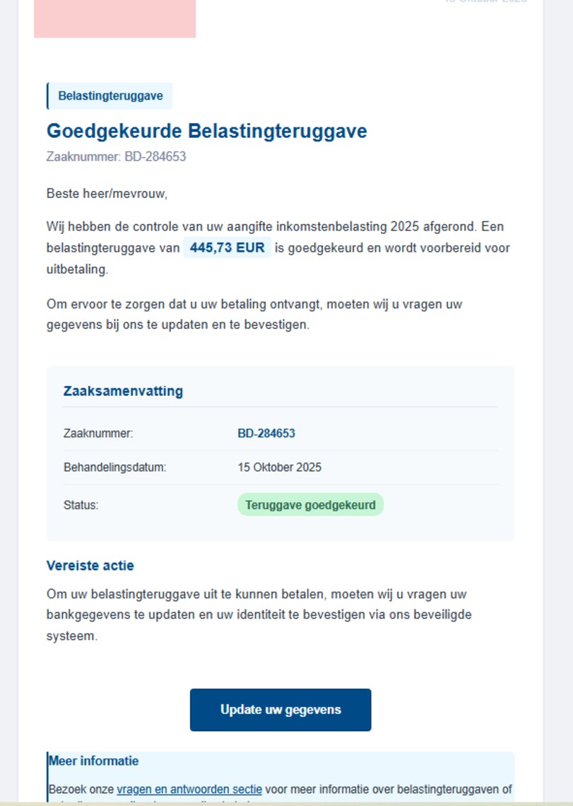 phising emails belastingdienst voorbeeld